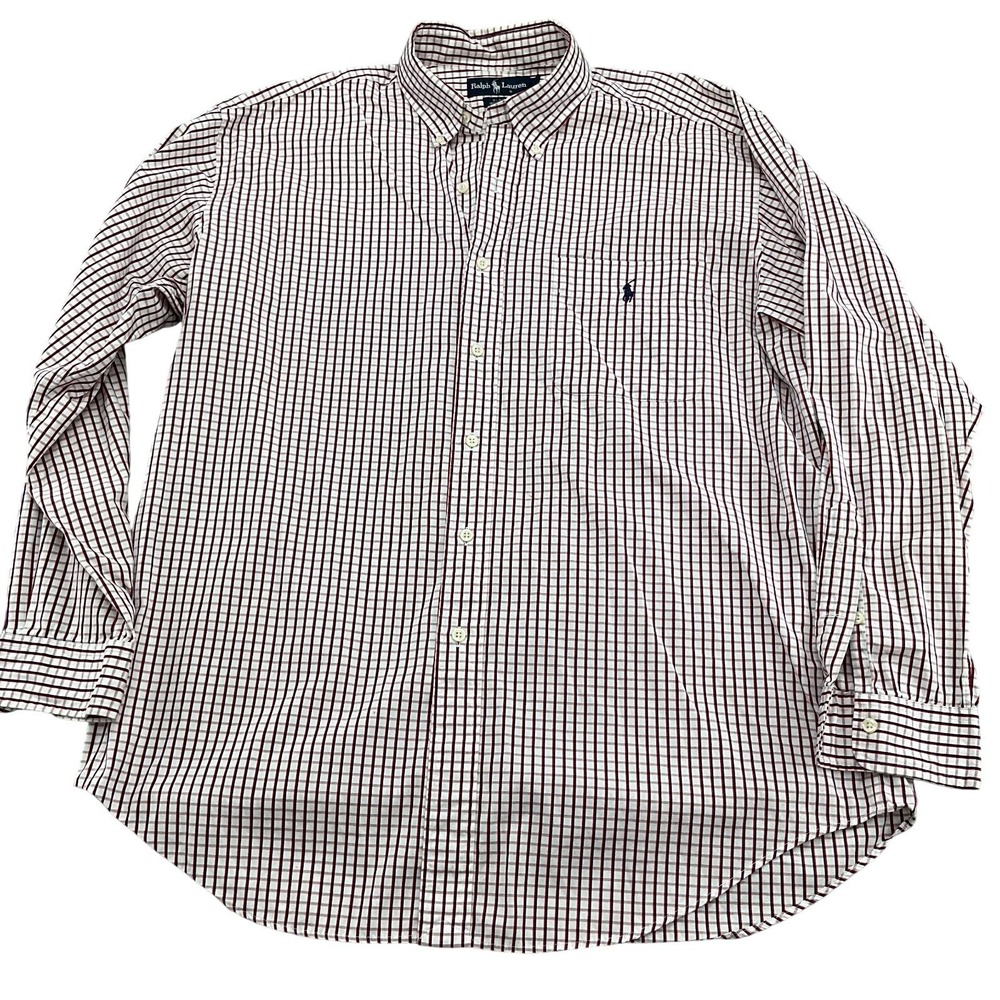 Ralph Lauren Shirt Men Large Red‎ Blue White Check Blaire Cotton Preppy Classic